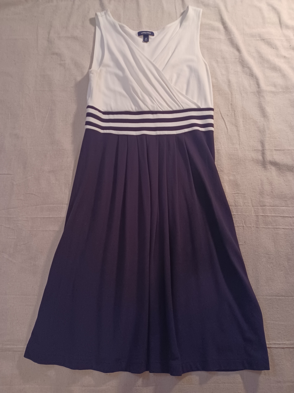 Lands' End White and Black Sleeveless Midi Dress Women's Size Medium